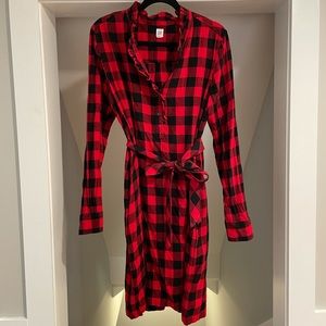 Plaid Ruffle-Neck Popover Shirtdress